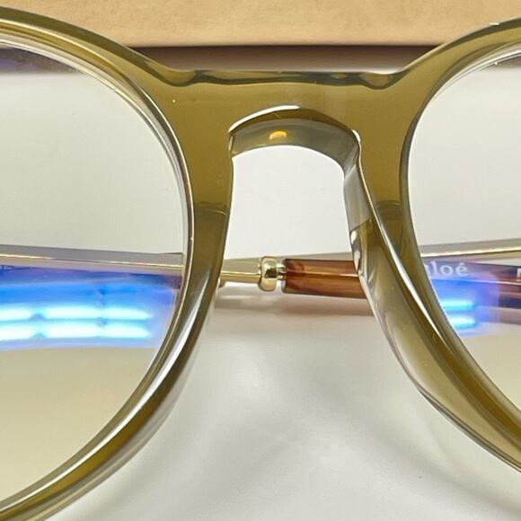 CHLOE 52mm frames Khaki green Mod Rectangle Full Plastic Rim filigree metal arms - Picture 3 of 16